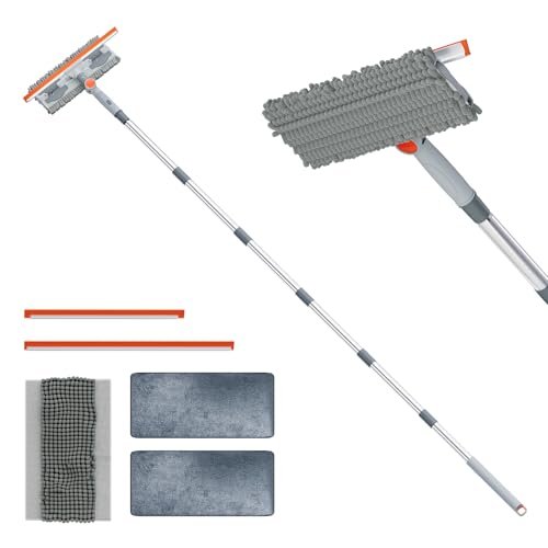 6.4FT Extendable 2-in-1 Window Squeegee & Scrubber with...