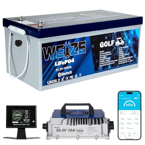 WEIZE 48V(51.2V) 105AH Golf Cart Bluetooth LiFePO4 Battery...