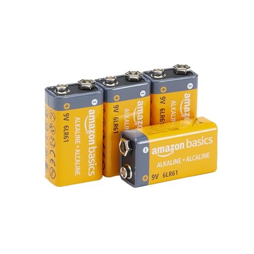 Amazon Basics 4-Pack 9V Alkaline Batteries, 5-Year Shelf...