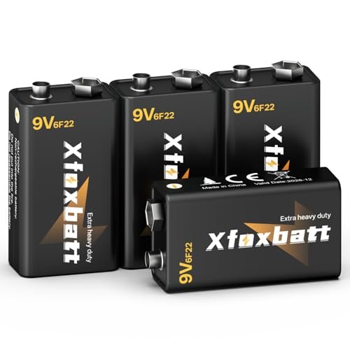 9V Batteries 4 Pack Leakproof & Long-Lasting Carbon 6F22...