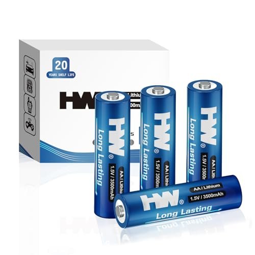 HW Lithium Batteries AA Size 4 Pack,1.5V 3500mAh 2A...