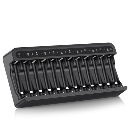 POWEROWL 12 Bay AA AAA Battery Charger, USB High-Speed...