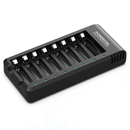 POWEROWL 8 Bay AA AAA Battery Charger, USB High-Speed...