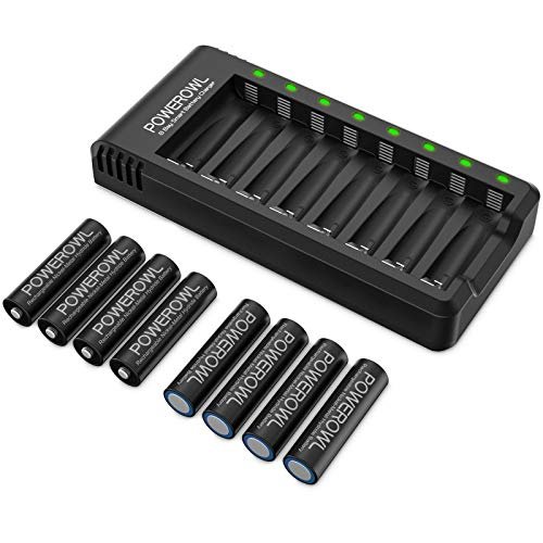 Rechargeable AA Batteries with Charger, POWEROWL 8 Pack of...