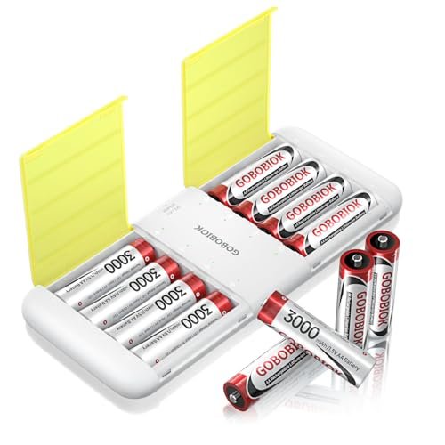 Rechargeable AA Lithium Batteries with Charger 8 Pack 1.5V...