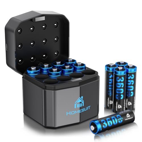 Homesuit Rechargeable Lithium AA Batteries with Charger 12...