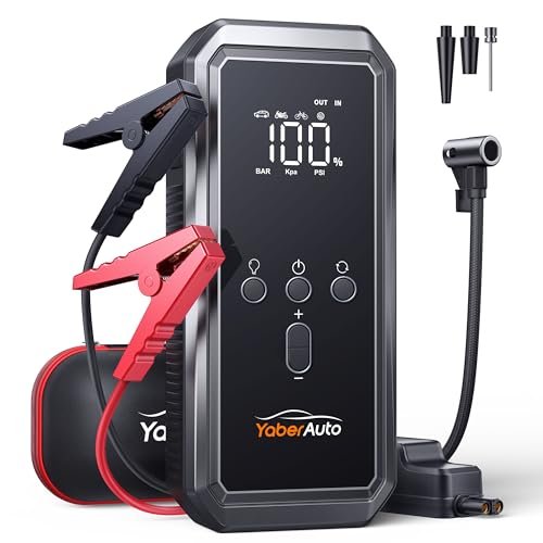YaberAuto 9-in-1 Jump Starter with Air Compressor 5500A...