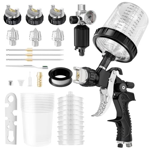 HVLP Air Spray Gun with 1.4/1.7/2mm Nozzles & Air...
