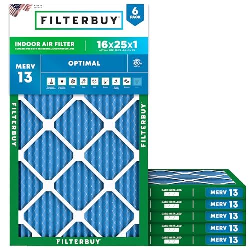 Filterbuy 16x25x1 Air Filter MERV 13 Optimal Defense...