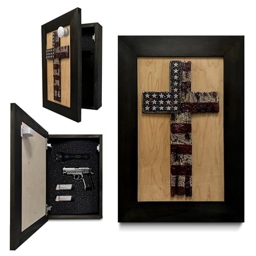 Hidden Gun Storage Cabinet with American Flag Cross,...