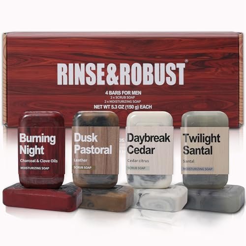 Rinse & Robust Bar Soap for Men - 4Pcs Exfoliating...