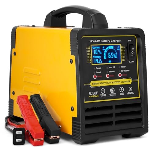 12V 24V Heavy Duty Battery Charger, 0-15A Lead-Acid Smart...