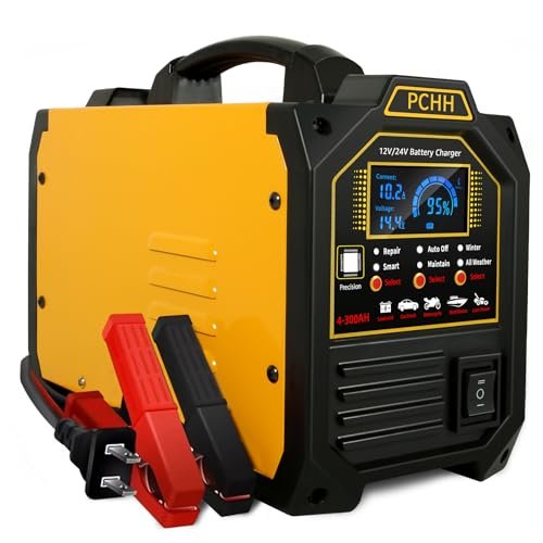 PCHH 12V 24V Car Battery Charger Heavy Duty, 0-15A...