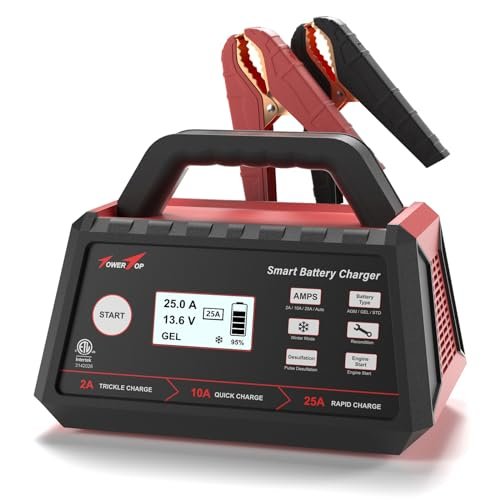 TowerTop 2/10/25 Amp 12V Smart Car Battery Charger, Fully...