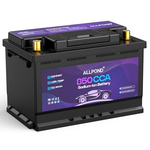 12V 60Ah Car Battery with 850 CCA, Sodium-Ion Starter...