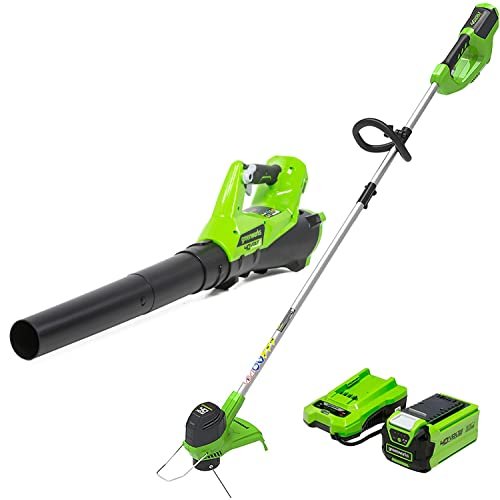 Greenworks 40V Lawn Care Combo Kit, Trimmer & Blower for...