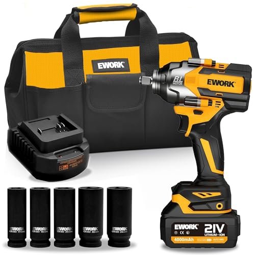 EWORK Cordless Impact Wrench 1/2 inch 21V Brushless High...