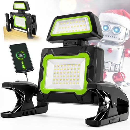 Tresda Rechargeable Work Light with Clamp, 3000 Lumen...