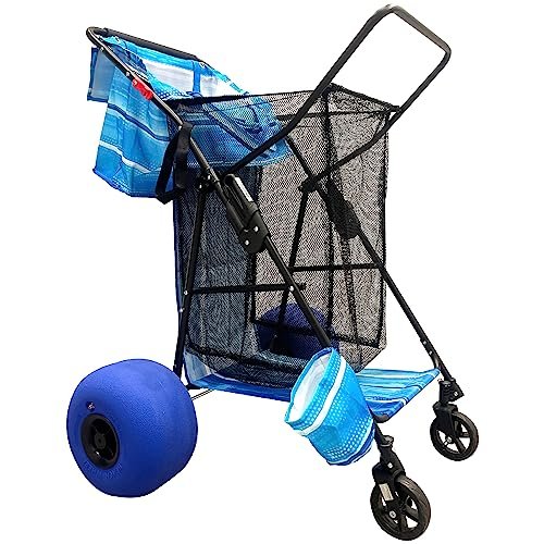 Beach Cart Balloon Wheel Deluxe Heavy Duty Folding Ocean...