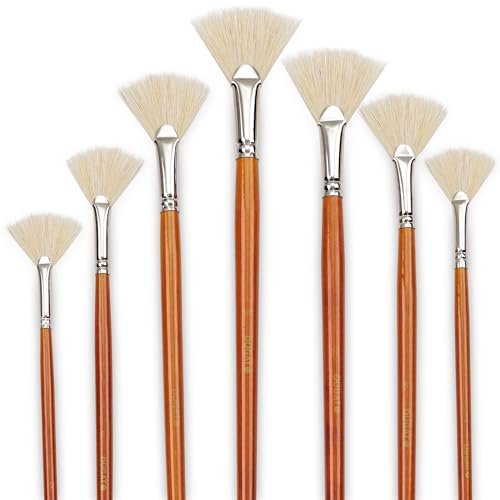 DUGATO Artist Fan Paint Brush Set of 7, White Hog...