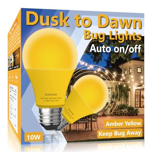Gonhom Dusk to Dawn Bug Light Bulb Outdoor,2 Pack Amber...