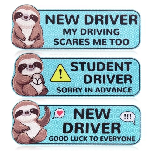 3pcs New Driver Car Magnets, Cute Cartoon Sloth Novice...