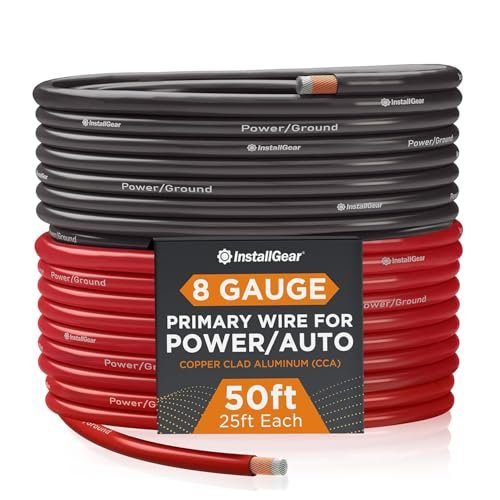 InstallGear 8 Gauge Wire (50ft) Copper Clad Aluminum CAA...