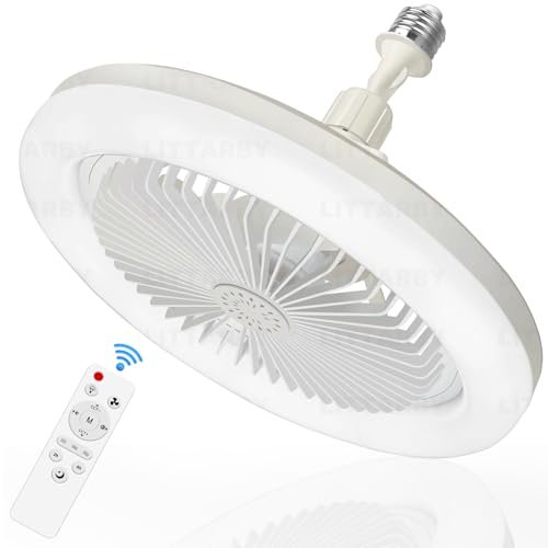 Socket Fan Light with Remote Control, 3 Colors 3000K-6500K...