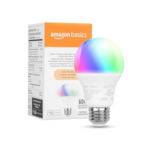 Amazon Basics Smart A19 LED Light Bulb, Color Changing,...