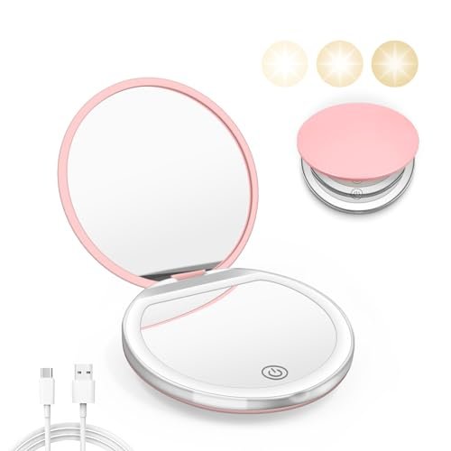 Kakuje Compact Mirror with Light, 1X/3X Magnification LED...