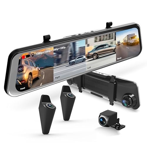 UZIVO U24 Mirror Dash Cam, 4-Channel, 12” Touchscreen,...