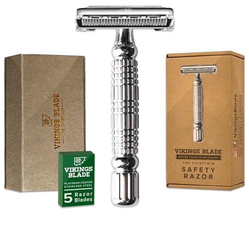 VIKINGS BLADE Double Edge Safety Razor for Men + 5...