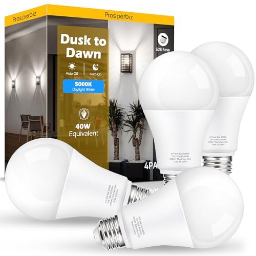Dusk to Dawn LED Outdoor Light Bulbs 40W Equivalent, A19...