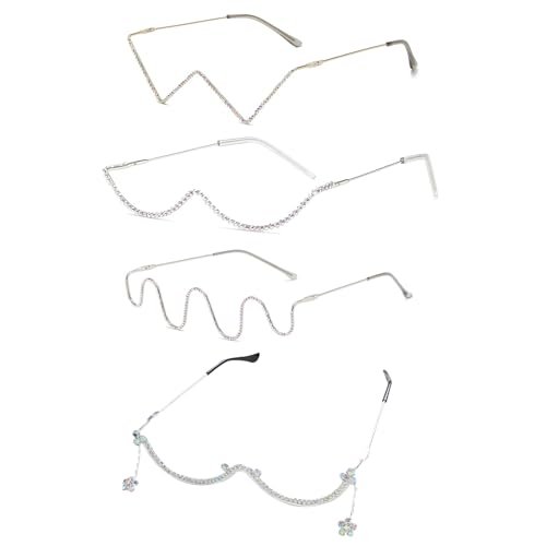 JDRGJTH 4 PCS No Lens Diamond Glasses Frame V Shape...