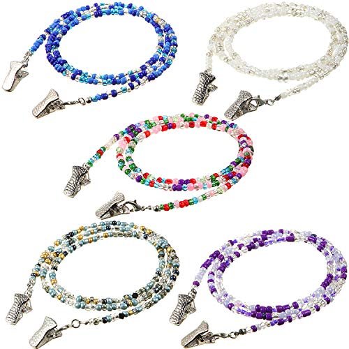 5 Pieces Bead Eyeglass Chains Clip Holder Colorful Beaded...