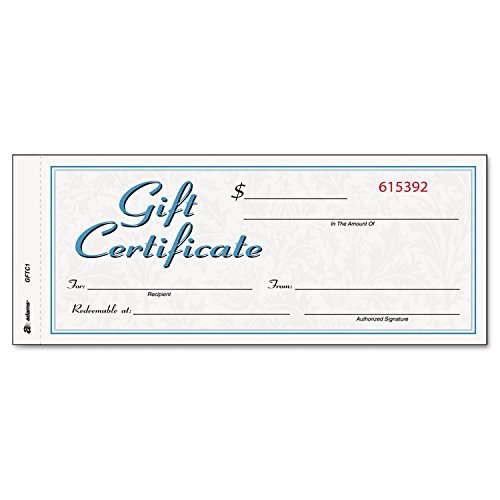 Adams Gift Certificate Book, Carbonless, Single Paper, 3.4...