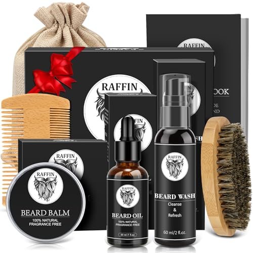 Mens Gifts - Beard Kit with Oil, Balm, Brush, Comb,...