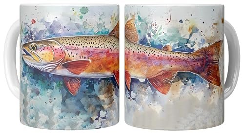 Rainbow Trout Coffee Mug - 11oz White Ceramic Cup with...