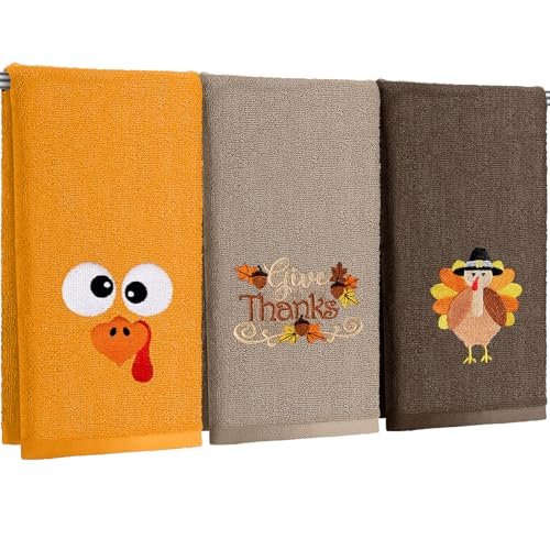 FuWeave 3 Pcs Thanksgiving Hand Towels Set Turkey...
