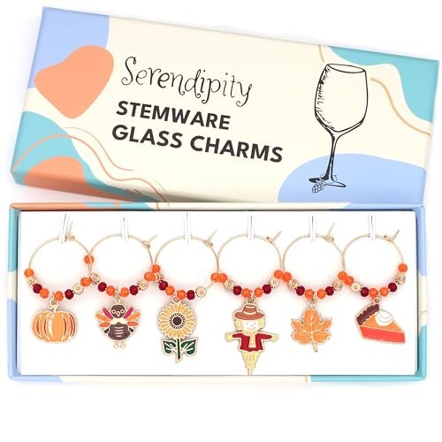 Thanksgiving Wine Glass Charms, Thanksgiving Hostess Gift,...