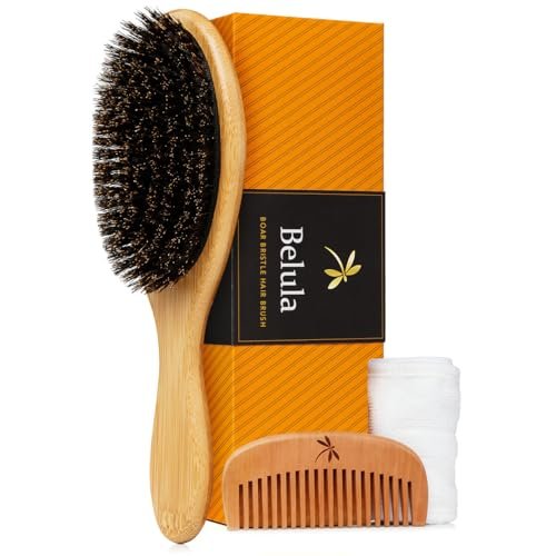 Belula 100% Boar Bristle Hair Brush Set (Medium). Soft...