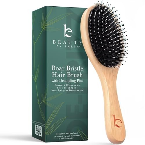 Boar Bristle Hair Brush - Smoothes & Detangles All Hair...