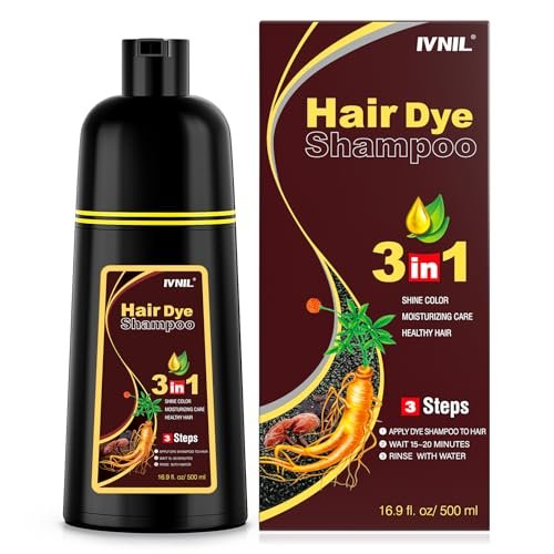 Ivnil Dark Brown Hair Dye Shampoo 3 in 1 for...