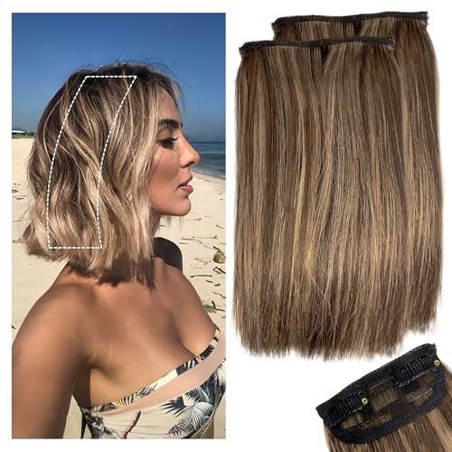 2 Pcs Short Hair Extensions, Clip in Extensions Human...