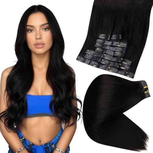 Full Shine Human Hair Clip in Extensions Black 14 Inch...