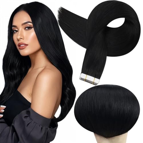 Full Shine Real Human Hair Tape in Extensions Black...