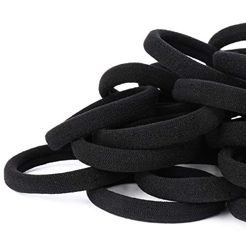50PCS Black Hair Ties for Women, Cotton Seamless Hair...