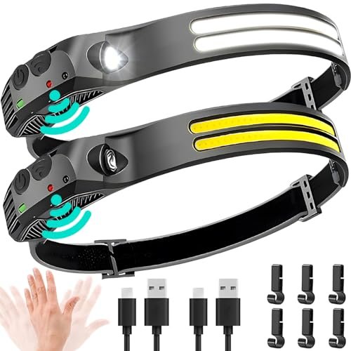 Beccason LED Headlamp Rechargeable 2PCS - 230° COB Super...
