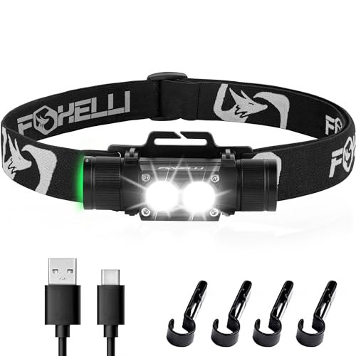 Foxelli Ultra Bright Rechargeable Headlamp – 18650 Battery,...