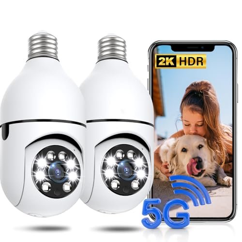 Light Bulb Security Camera 2 Packs, 5G&2.4GHz 2K Security...